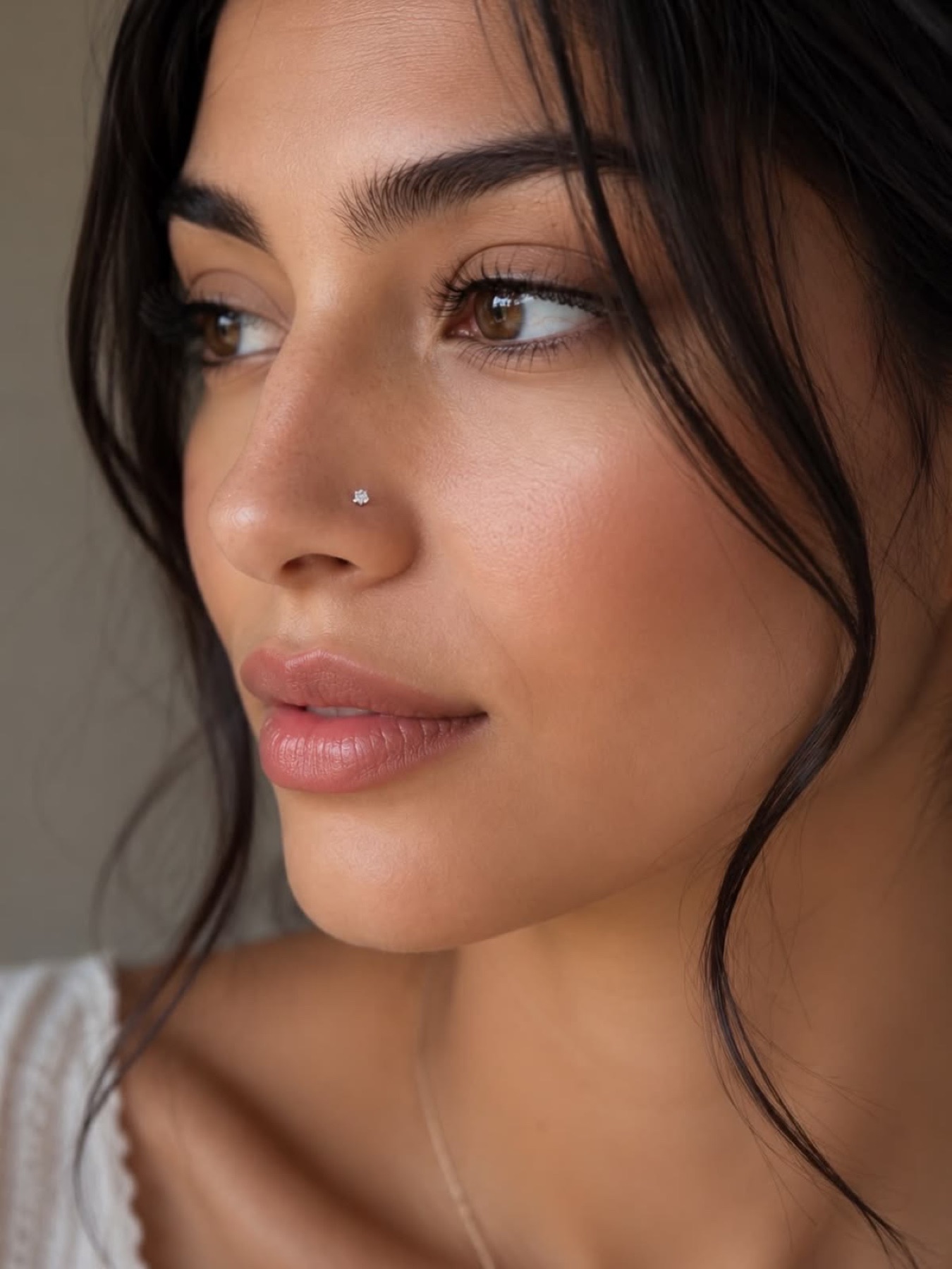 Close view of a nostril piercing
