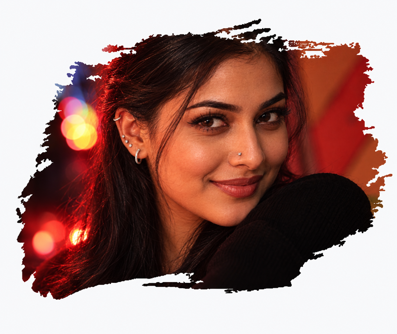 Indian woman wearing nose and ear piercings