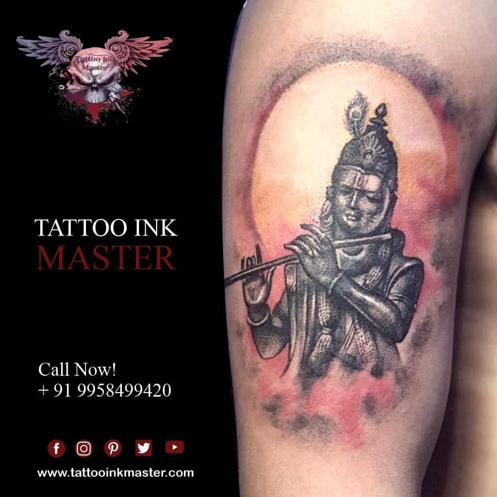 DG's tattoo & piercing - Shree krishna tattoo. HAPPY GOKUL ASHTAMI Tattoo  studio. @dgstattoopiercing Tattoo artist. @karan_dgstattoo Studio contact.  #9824448360 #shreekrishna #krishna #krishnatattoo #kanha #janmashtami  #ashtami #peacockfeathertattoo ...