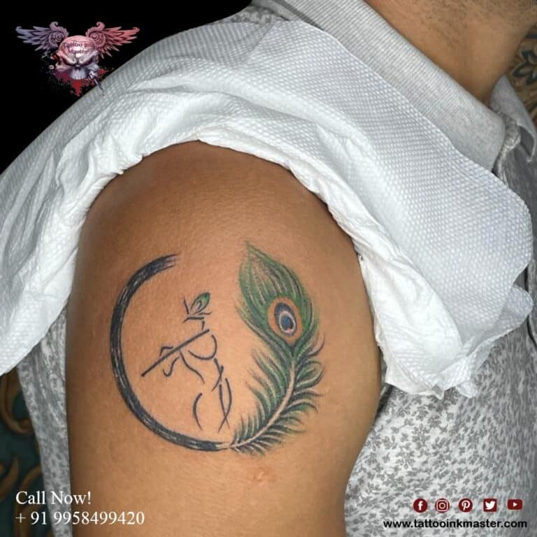 Read more about the article Krishna Feather Colourful Tattoo