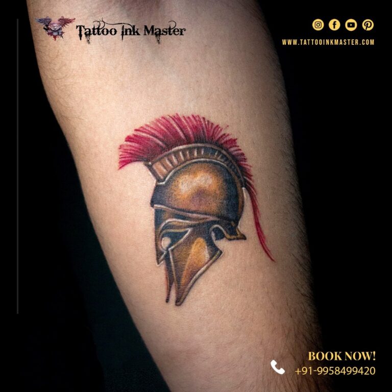 Read more about the article Enigmatic Warrior Helmet Colourful Tattoo for Hand