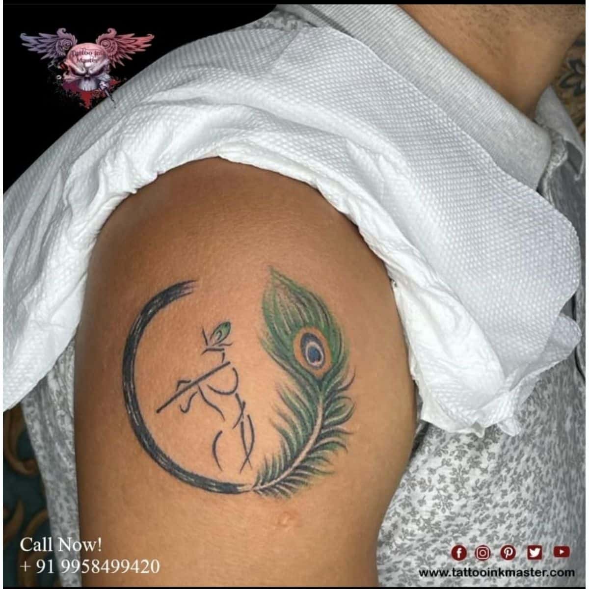 Tattoo uploaded by Samurai Tattoo mehsana • Flute with feather tattoo  design |Flute with feather tattoo |Peacock feather tattoo • Tattoodo