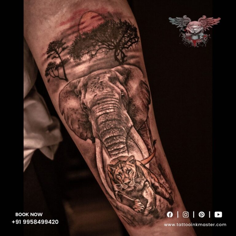 Read more about the article Big Size Wildlife Tattoo With Scenic View & Animals