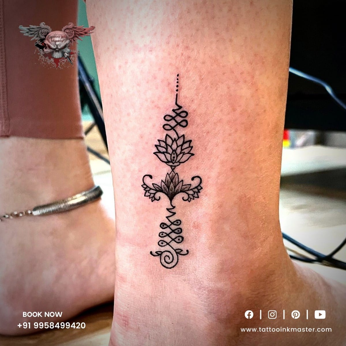 Fine line ornamental lotus flower tattoo on the ankle. | Foot tattoos for  women, Cute foot tattoos, Small foot tattoos
