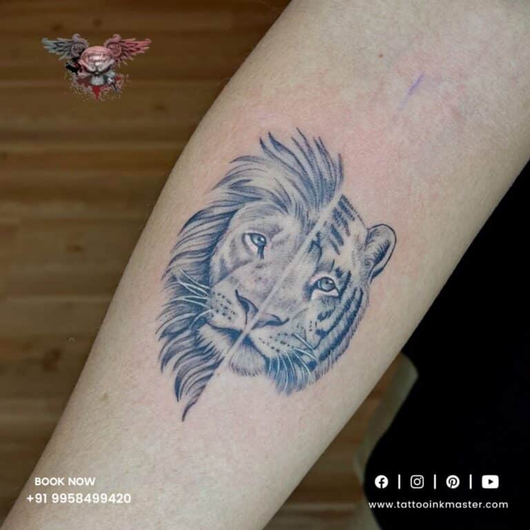 Read more about the article Dual Inked Tattoo of a Lion and Tiger