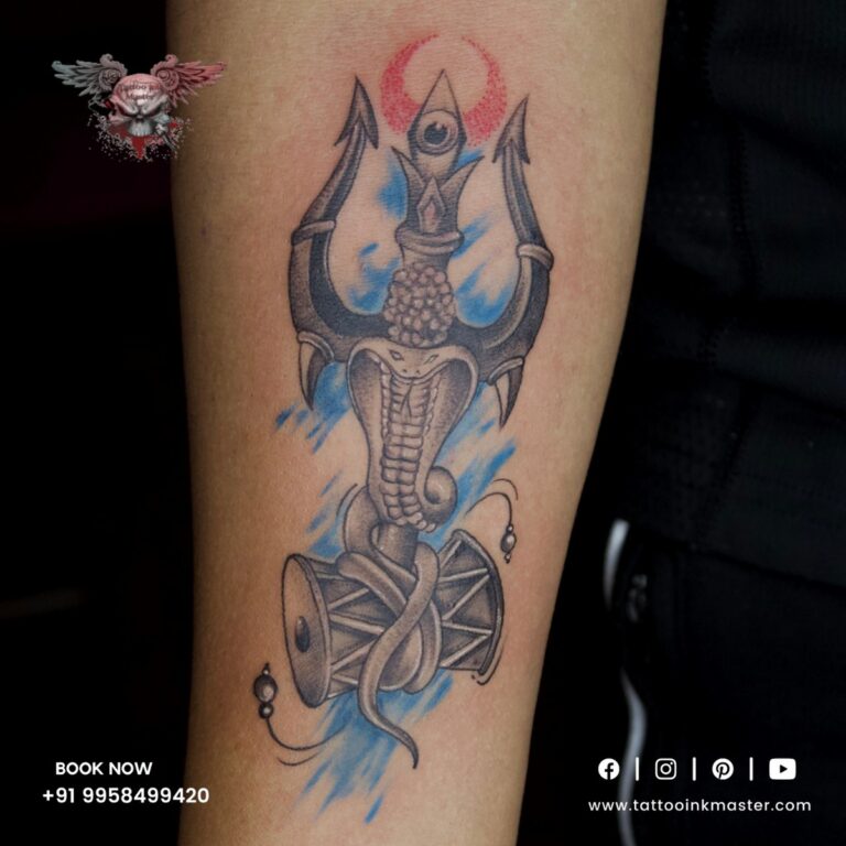 Trishul with Damru Tattoo For Waterproof Feathers Temporary Body Tattoo