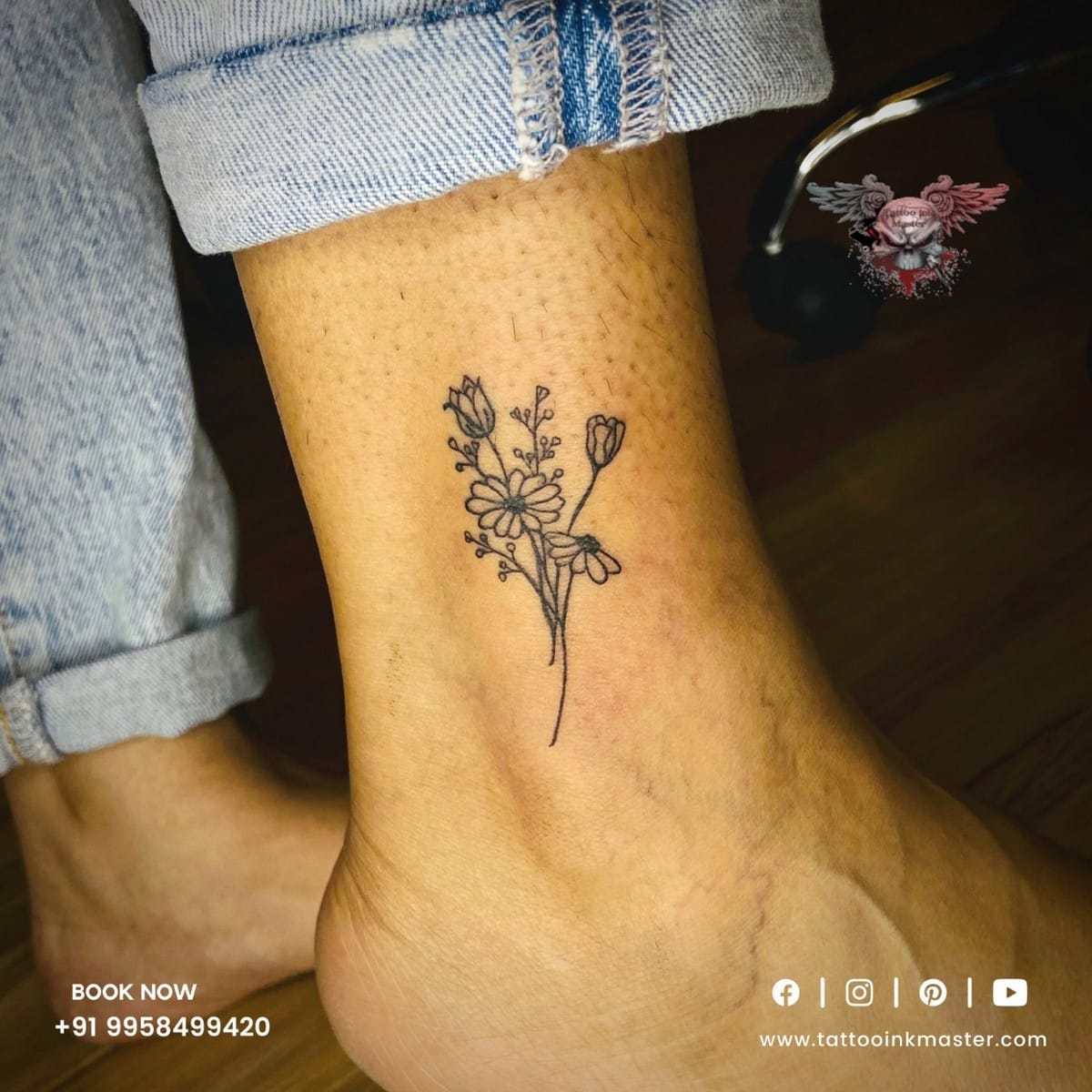 Micro-realistic daisy flower tattoo located on the