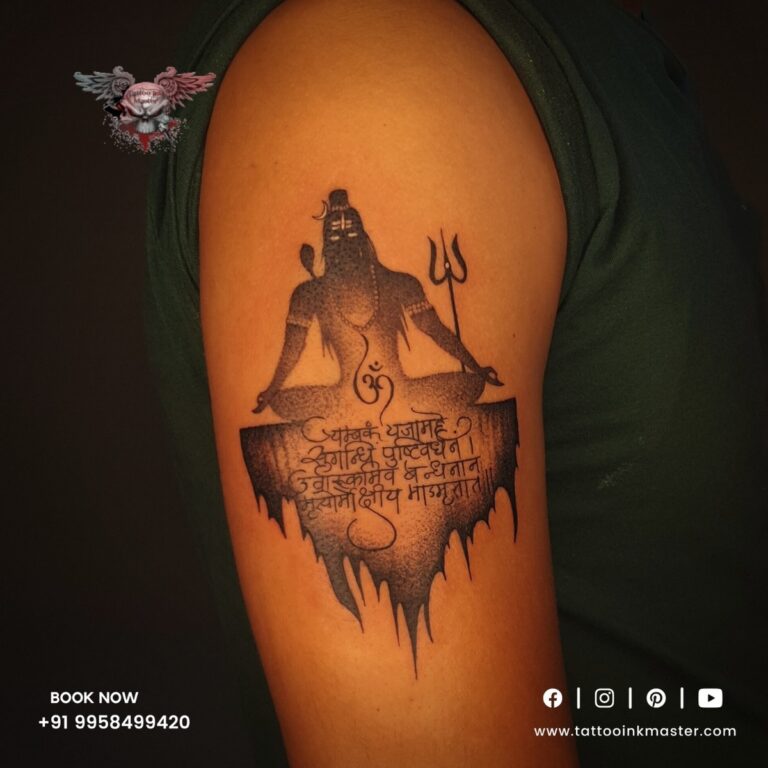 Mahamrityunjay mantra tattoo. By: Milan joshi At_@taruns_tattoo_indore .  For contact: 8871289299, 8959792048. . #mahamrityunjayamantra ... |  Instagram