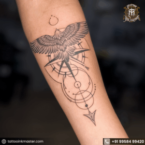 Read more about the article Get a Geometric Compass Tattoo with Flying Bird Now