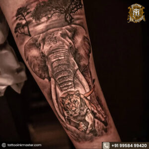 Read more about the article Elephant & Tiger Tattoo Now – Art, Strength & Inner Power